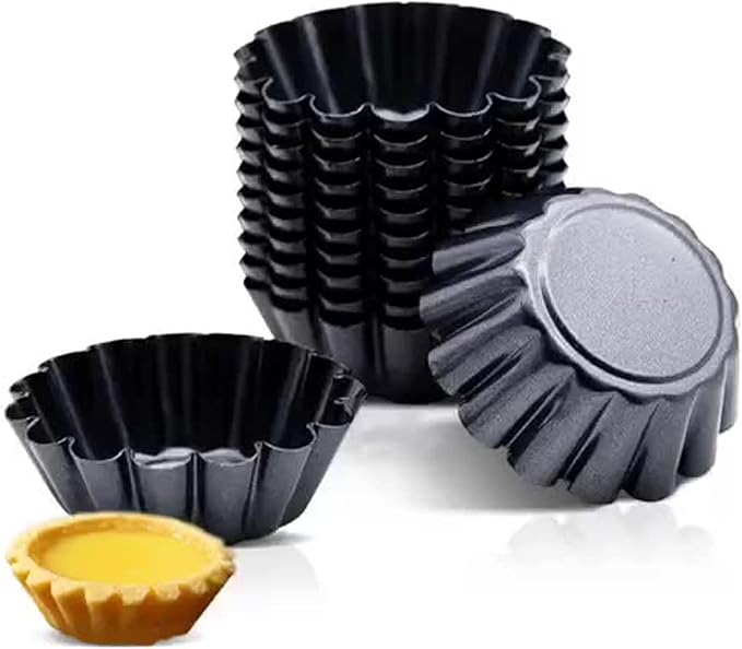 12 Packs Egg Tart Mold, Size 2.6 x 0.9inch, Non-Stick Pan Carbon Steel Cake Molds, Mini Pie Mould, for Pies, Chinese Egg Tart, Cakes