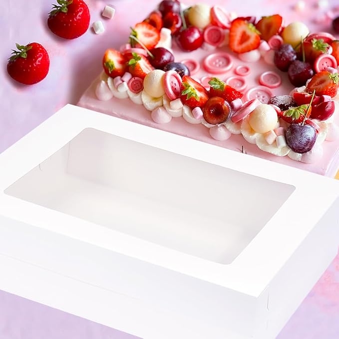 10 Pack 19x14x5 Inch Large Rectangle Cake Boxes with Thick Cake Boards, Half Sheet Bakery Boxes for Pastry Baking,Cupcake,Muffins & Pie