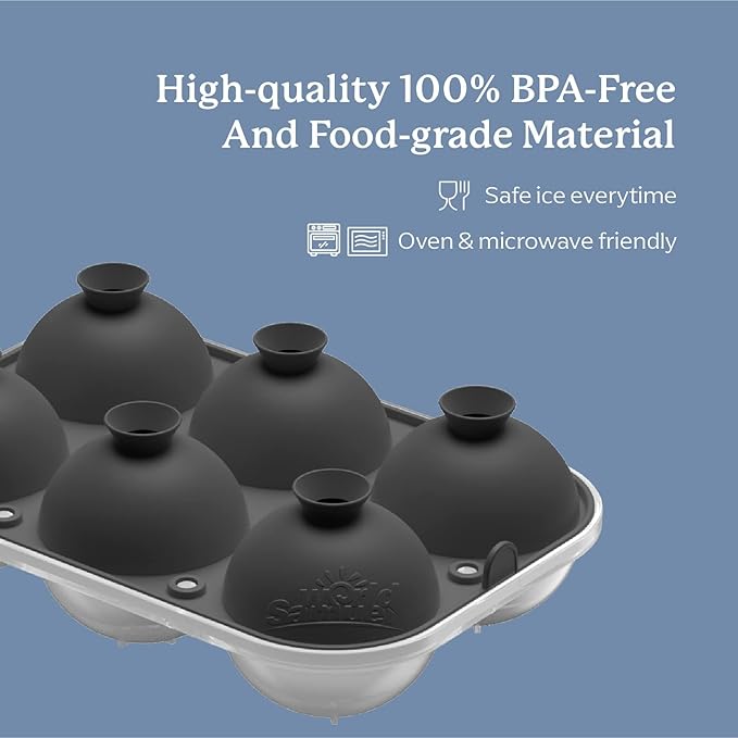 Samuelworld Large Ice Ball Maker with Lid, 12 x 2.5 Inch Ice Balls - Food Grade, Easy To Fill Round Silicone Ice Tray, Perfect Spheres Craft Ice Maker for Whiskey, Cocktails, Gifting - Grey
