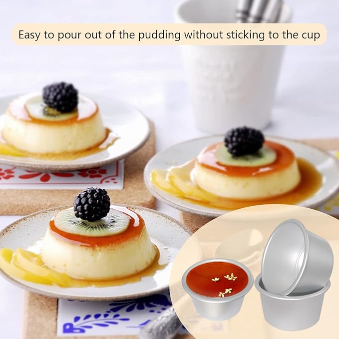Pudding Cups Molds Individual Popover Pan Cupcake Muffin Baking Maker Aluminium 8 Pieces(3.74 x 2 x 2.87 Inch)