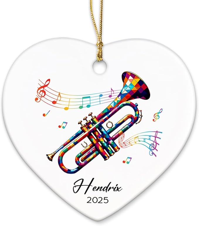 Personalized Trumpet Player Ceramic Ornaments Christmas, Trumpets Musical Ornament 2025 Gifts for Musician, Custom Name & Year Instrumentalist Xmas Ornament Tree, Instrument Lovers Ceramic Ornaments