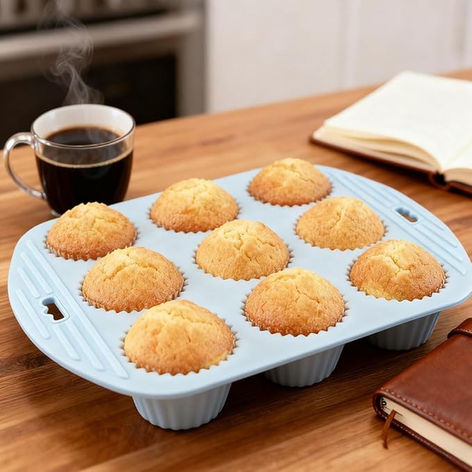 4 Pack Silicone Muffin Pan for Baking, Silicone Cupcake Pan, 9 Cup Nonstick Cupcake Baking Pan Molds, BPA Free silicone Muffin Pans for Making Muffin Cakes, Tart, Bread - 4 Colors