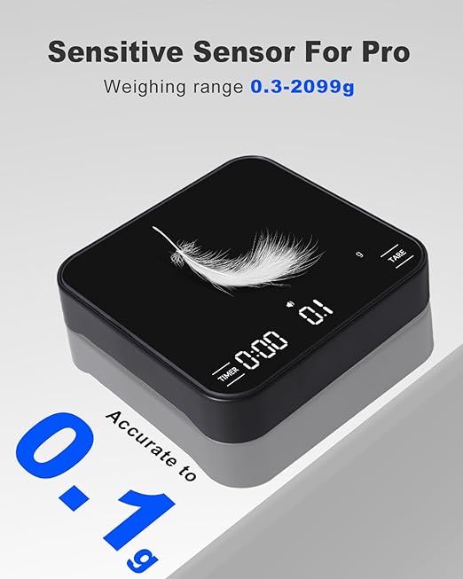 4 Modes Rechargeable Coffee Scale, Mini Espresso Scale with Timer, 2kg/0.1g Accuracy, Digital Scale for Pour-Over Coffee with Silicone Pad, Portable Measuring Tool, Kitchen Gadget