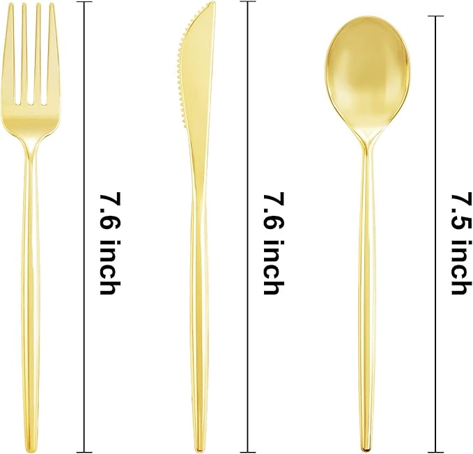 LIYH 102 Pcs Gold Plastic Silverware Disposable, Plastic Gold Utensils Heavyduty - Disposable Cutlery Includes Knives Forks and Spoons for Party, Birthday,Wedding Events