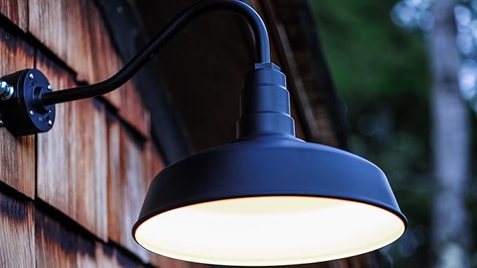 Steel Lighting Co. Gardena Barn Light | Outdoor Wall Mounted | 16" Dome | 11" Straight Arm | Farmhouse Light Made in America | Modern Gray Exterior/Brass Interior