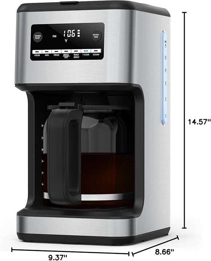 COWSAR 14-Cup Coffee Maker, 24-Hour Programmable Coffee Brewer, Keep Warm, Drip Free, Washable Filter, Stainless Steel, Silver - Commercial Performance