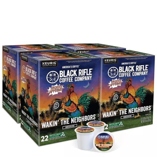 Black Rifle Coffee Company Wakin’ the Neighbors High-Caffeine Coffee Pods – Arabica & Robusta Blend for Extra Energy – Single Serve K Cup Compatible 88 Count