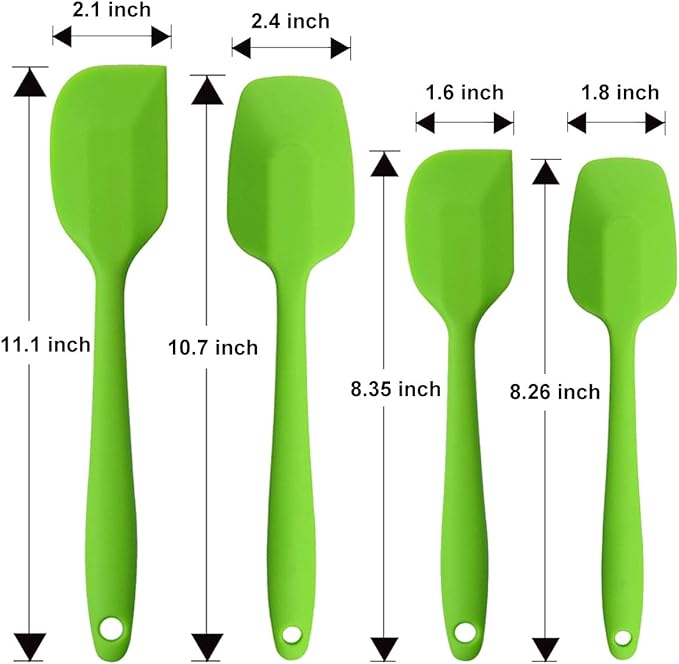 Silicone Spatulas Set, Rubber Spoon Spatula Heat Resistant Spoonula One Piece Design Seamless Spatula Non-Stick Scrapers Baking Mixing Tool (Green Set)