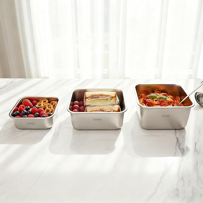 YUPER Stainless Steel Food Storage Containers, Meal Prep Container Sets with Lids, BPA Free, Leak Proof & Airtight, Microwave, Dishwasher, Fridge, Freezer & Oven Safe, 3 Pack (40+67+88OZ)