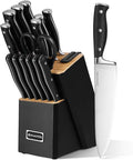 Black Knife Set, 15-Piece Knife Block Set with Built-in Sharpener Scissors for Kitchen, Dishwasher Safe Knives set Ideal Present for Family & Restaurant