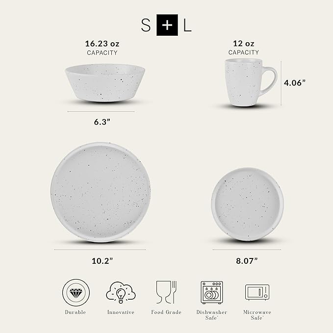 Stone lain Jade Stoneware Dinnerware Set, 32-Piece Service for 8, White