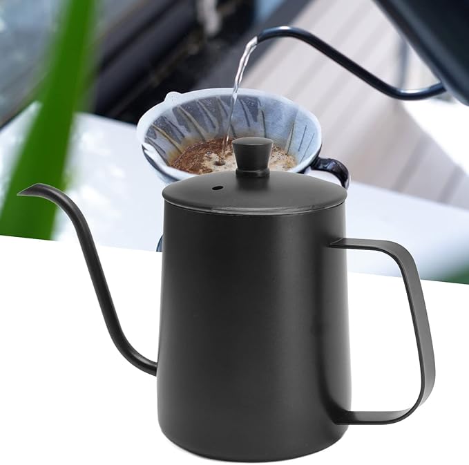 Pour Over Coffee Kettle, Stainless Steel Gooseneck Spout Pour Over Coffee Kettle Long Narrow Drip Spout Coffee Tea Pots for Pour Over Coffee, Home Brewing, Camping (20oz, Black with Lid)