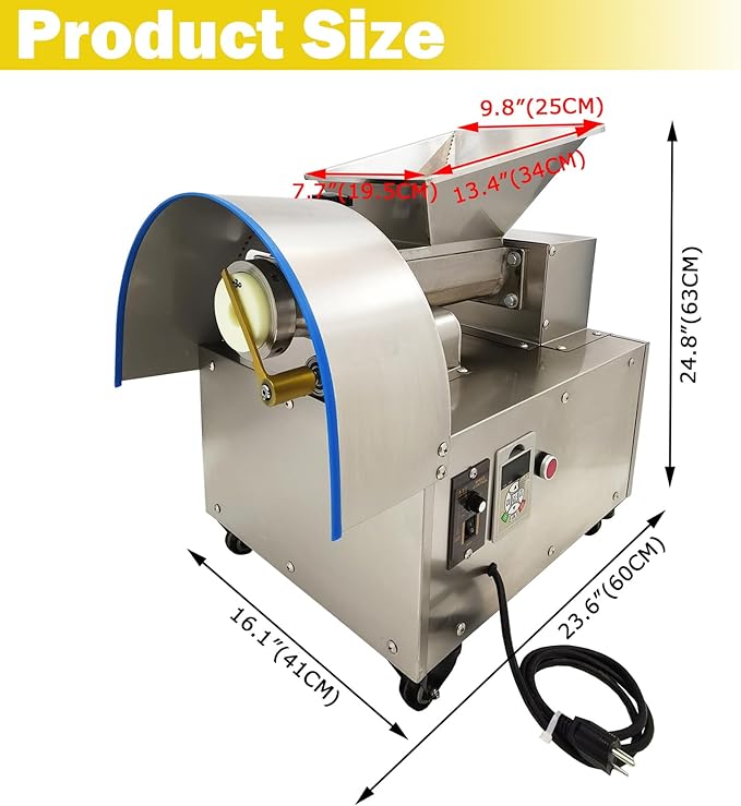 TECHTONGDA Commercial Dough Divider Electric Quantitative Dough Cutter Stainless Steel Dough Ball Maker for Bread Pizza Noodle 1-300g