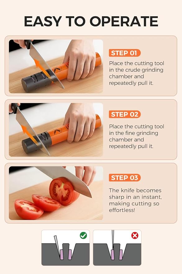 Electric Knife Sharpener, 3 Speed Max 7000RPM Handheld Sharpener for Kitchen Knives, Electric Knife Sharpening Tool of Portable Cordless Rechargeable 2000mAh (Orange)
