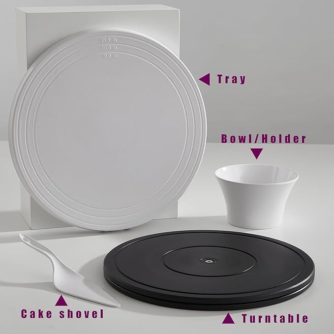 Cake Stand, 12'' Rotating Cake Turntable Revolving Cake Spinner Stand Cake Decorating Kit Display Stand Bamboo Fiber Turns Smoothly Painting Turn Table Stand for Pastries, Cupcakes(White, L)