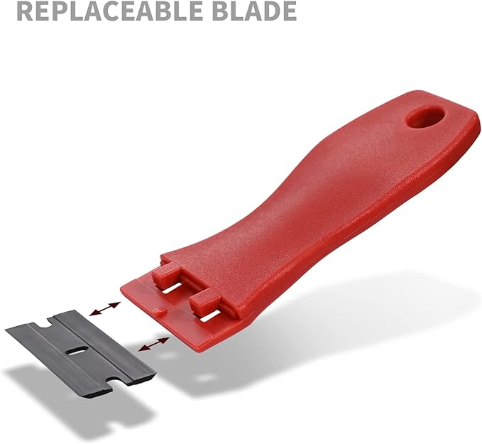 EHDIS 1.5" Plastic Razor Scraper Tool with 10pcs Double Edged Blades for Adhesive Remover,Removing Labels Stickers Decals Taping on Glass Windows (Red)