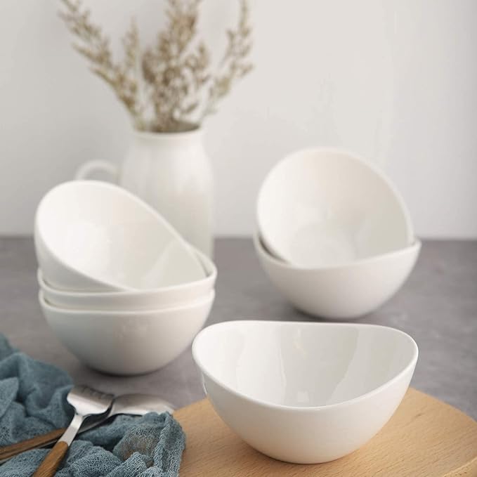 Porcelain Small Serving Bowls, 10 Ounce Dessert Bowls for Ice Cream Snacks Appetizer Candy Dishes, Dishwasher Safe Durable Ceramic White Bowl for Party, Set of 6