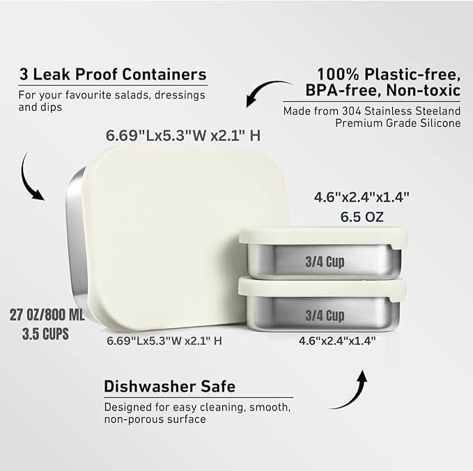 Leak proof Stainless Steel Lunch Box containers | Stainless Steel bento box | Sandwich ,snacks Food Storage with divider compartment |Steel Tupperware | Meal prep| Snack |Metal lunch box|Vanilla