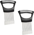 Stainless Steel Onion Slicer Holder – Multi-Purpose Kitchen Safety Tool for Onions|Potatoes|Tomatoes|Apples|Lemons Slicing, Ergonomic ABS Handle, Easy Clean, Uniform Slices, 2 PACK