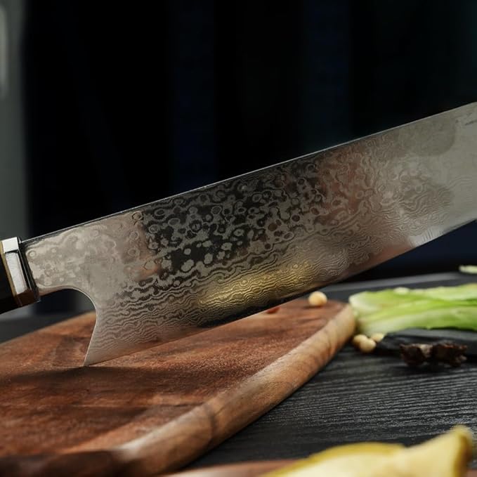 Seido Knives Kiritsuke Damascus Steel Chef Knife Epoxy Resin Stabilized Wood Handle Professional Kitchen Knife VG10 High Carbon Stainless Steel, Night Black