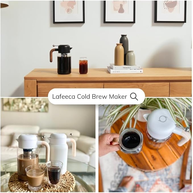 LAFEECA Cold Brew Coffee Maker - Iced Tea Brewer with Airtight Lid - Stainless Dual Ultra Filter - Tritan Pitcher - 1500 ml / 51 oz - Black