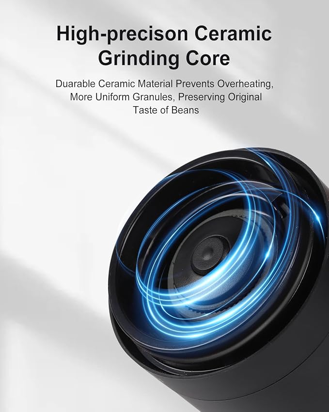 Lamido Portable Electric Coffee Grinder with Ceramic Conical Burr - 38 Adjustable Grind Settings -1500 mAh Battery Rechargeable - Auto-Stop - Washable for Espresso, Pour Over - Travel, Camping (Black)
