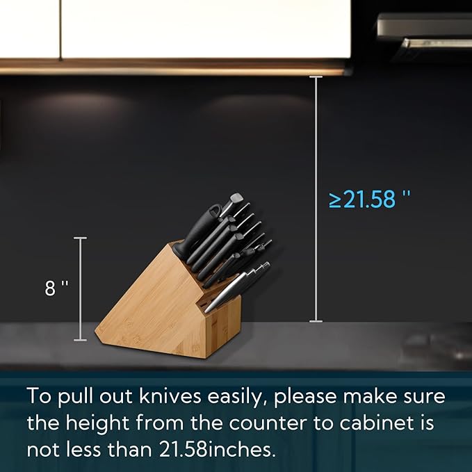 KITCHENDAO Deluxe 20 Slot Bamboo Knife Block Block without Knives, Countertop Butcher Block Kitchen Knife Stand, Hold Multiple Large Blade Knives, Wider Slots for Easier Storage