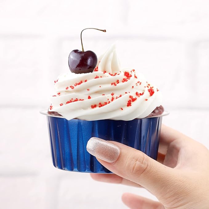 EUSOAR Assorted Colors Cupcake Liners, 5oz 125ml Muffin Liners with Lids Pack of 50, Creme Brulee Ramekins, Disposable Aluminum Foil Cups