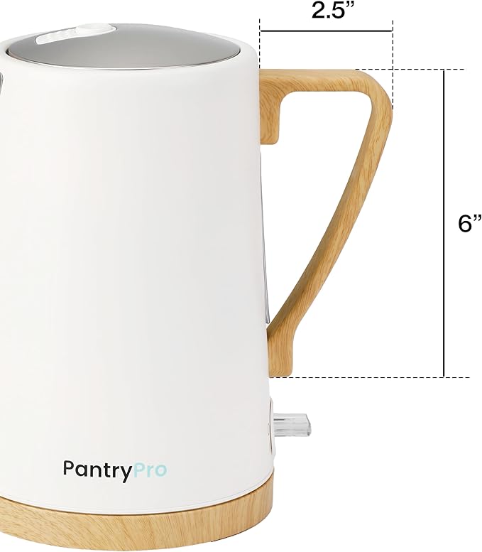 PantryPro 1.7L 1500W Rapid-Boil Electric Kettle - Stainless Steel Interior - Auto Shut-Off, Boil-Dry Protection, LED Indicator, Wide Opening - Cream White