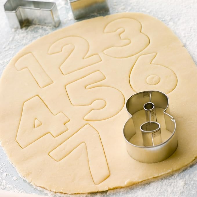 Mini Number Cookie Cutter Set with Dough Scraper&Chopper-8 Piece-1.6 Inch-Number 0-8-Birthday Cookie Cutter Shape for Baking-Stainless Steel Kitchen Utensil
