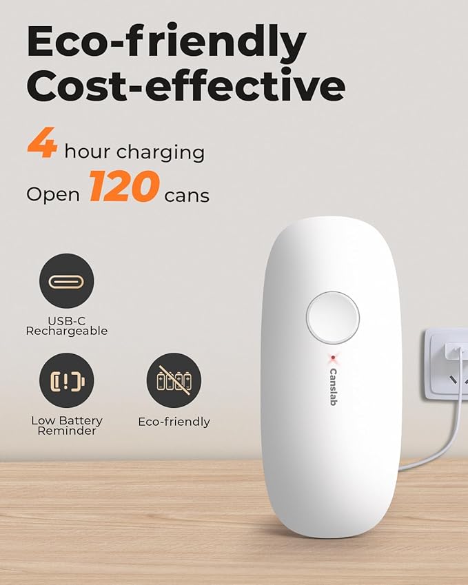 Canslab Ultrablde SE - USB Rechargeable Electric Can Opener for Kitchen for Seniors with Arthritis- Cordless Battery Powered Automatic, Side Cut, Smooth Edge, Handsfree, for Small or Large Cans, White