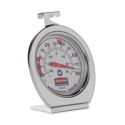 Rubbermaid Commercial Products Thermometer, Classic Large Mechanical Dial, Chrome, Extreme Temperature Range for Use in Refrigerator/Freezer/Cooler/Fridge