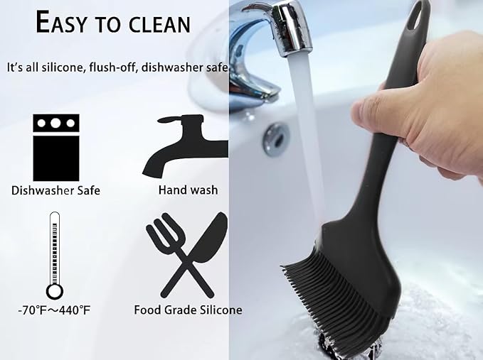 2 Pcs Of Silicone Basting Brushes Heat Resistant Pastry Brush Oil brush BBQ Grill Brush Set One-Piece Design, Suitable For Barbecue Oven Teppanyaki Kitchen Cooking Easy Clean Black