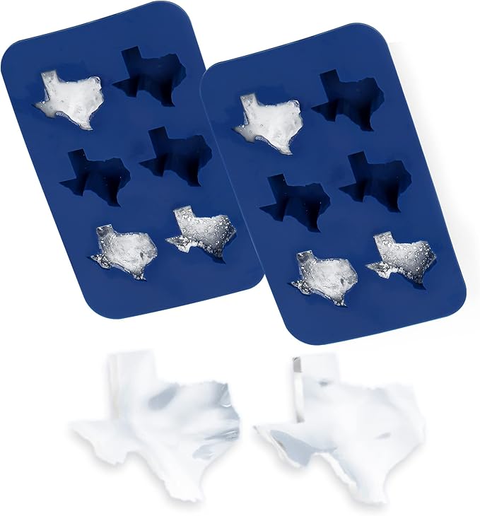 IMPRESA Silicone Ice Trays for Freezer - Texas Shaped Ice Cubes & Chocolate Molds - Silicone Molds for Gelatin & Candy - Blue, Pack of 2, 6 Cubes Each
