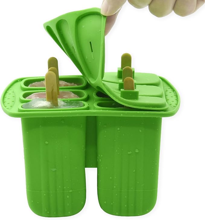 Bangp Popsicle Molds,6 Pieces Popsicles Molds Silicone BPA Free,Homemade Popsicle Maker,Reusable Easy Release Ice Pop Molds for Kids Adults,with 50 Popsicle Sticks and 50 Popsicle Bags(Green)