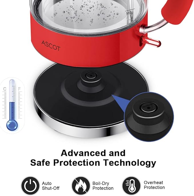 ASCOT Electric Kettle, 1.6L Stainless Steel, 1500W, Retro, Auto Shut-Off & Boil-Dry Protection