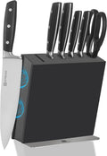 Knife Set, 7 Piece Sharp Chef Knife Set with Solid Wood Block, Unique One-Sided Magnetic Design, Full-tang Stainless Steel Knife Block Set for Home and Restaurants, Elegant Black