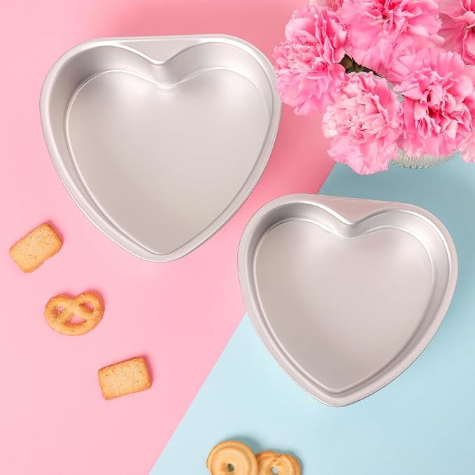 2 pcs Heart Shaped Cake Pan 6 Inch 8 Inch Aluminum Cake Pans Heart Cake Tin Baking Cake Mold for Valentine's Weddings Birthday Party
