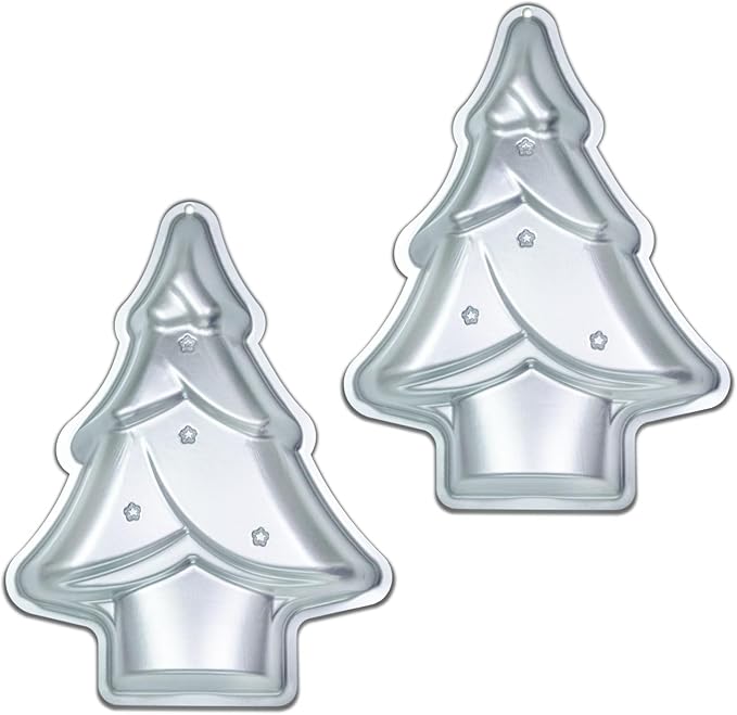 Christmas Tree cake pans set of 2，Christmas Tree Shaped cake pan,12 Inch Aluminum Christmas Tree Cake Tin,For Christmas Cake，silver