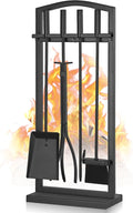 Gtongoko 29 Inch 5 Pieces Fireplace Tools Set with Stand, Outdoor Fire Tools for Fireplace with Poker, Shovel, Brush, Tong and Base, Fireplace Accessories Fire Place Set Tools, Black