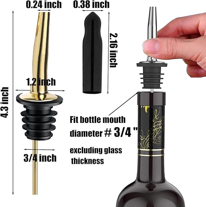 Pafusen 12 Pack Liquor Bottle Pourers, Liquor Pour Spout for Liquor Bottles, Stainless Steel Olive oil Dispenser Spout, Alcohol Pourer Spouts Dust Caps Long Covers, Gold