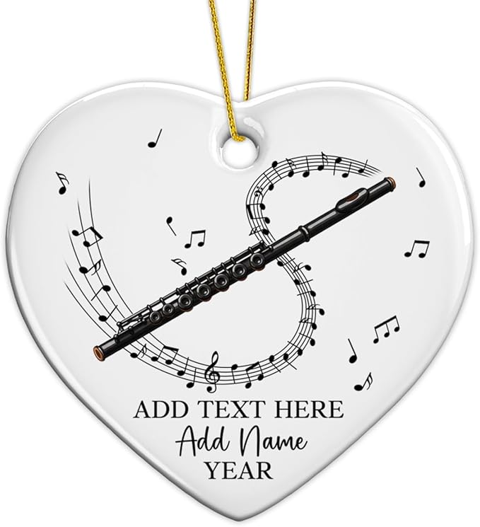 Personalized Flute Player Ceramic Ornament with Text Name & Year, Custom Flutist Christmas Tree Ornament, Flute Musical Instrument Xmas Ornaments 2025, Gift for Music Lover Student Friend