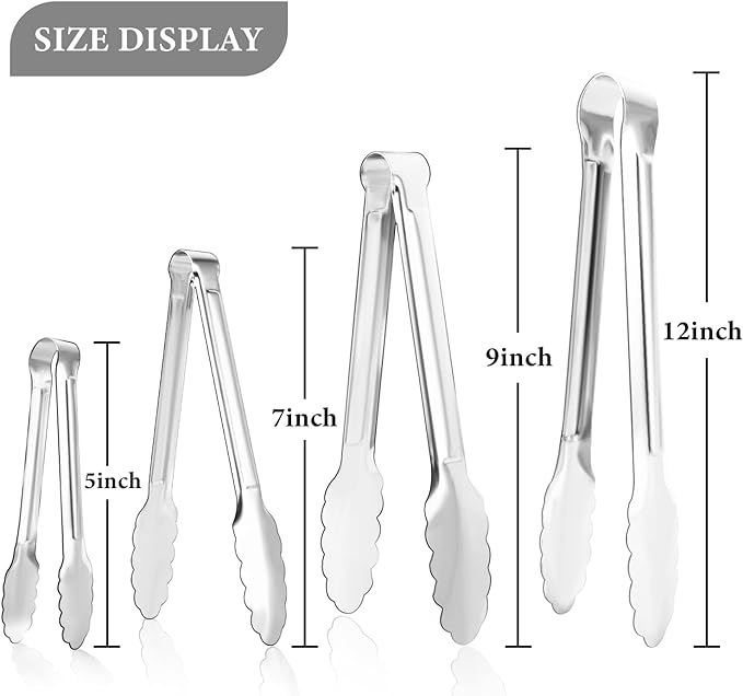 8 Pack Serving Tongs XEVOM Kitchen Tongs,Buffet Tongs, Stainless Steel Food Tong Serving Tong,small tongs (7inch)