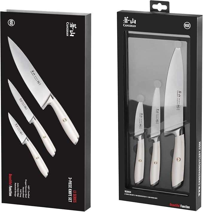 Cangshan L1 Series 3-Piece Starter Knife Set, Forged German Steel, White, 1026924