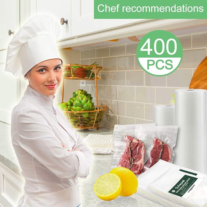 O2frepak 400 Quart Size 8" x 12" Vacuum Sealer Bags with BPA Free and Puncture Prevention,Vacuum Seal Freezer Bags,Great for Sous Vide Vaccume Sealer PreCut Bags
