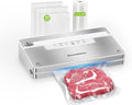 Bonsenkitchen Vacuum Sealer Machine, Stainless Steel Food Sealer Vacuum Sealers with 30 Bags & 1 Roll, 5 Food Vacuum Modes, Built-in Cutter & Bag Storage (White Silver)