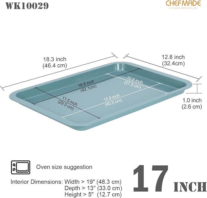 CHEFMADE Sheet Pan, Nonstick 17-Inch Rimmed Cookie Sheet for Baking, Baking Sheet Bakeware for Oven （Green）