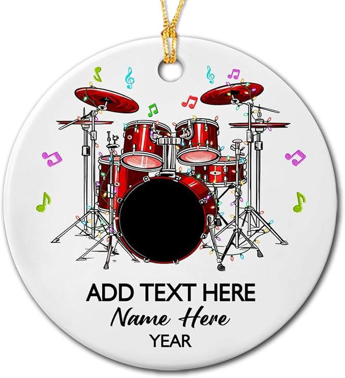Personalized Drum Set Ceramic Christmas Ornament 2025, Customized Text Year Name Drummer Keepsake Ornaments Gift for Women Men Friend Daughter Son, Drumming Drum Set Ceramic Ornament for Appreciation