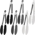 6 Pcs Small Silicone Tongs,7 Inch Mini Serving Tongs with Tips,Heat Resistant Cooking Tong,Stainless Steel Silicone Kitchen Tong for Salad Food Frying BBQ(Black,Gray,White)
