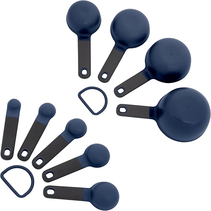 KitchenAid Universal Easy To Read Measuring Cup and Spoon Set with Soft Grip Handle for Maximum Control, Hang Hole and Nesting For Easy Storage, Dishwasher Safe, 9 Piece, Ink Blue